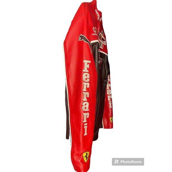 RARE Vintage Ferrari Puma Shell Vodafone Red Black Leather Jacket Size (adult M) - Picture 4 of 5